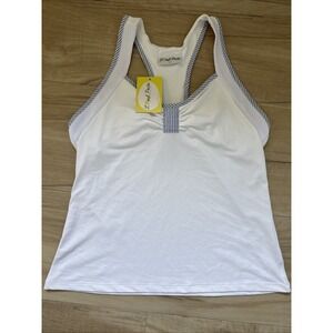 NEW L'Oeuf Poche Tennis Womens Tank Large Racerback Baseline White